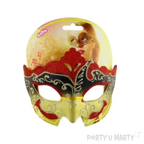 maska karnawalowa czerwono zlota orientalna