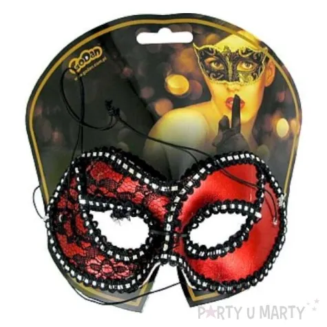 maska karnawalowa dama z koronka czerwona