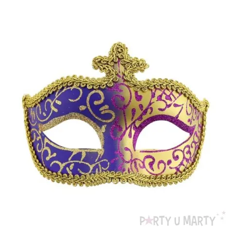 maska karnawalowa fioletowo zlota z korona
