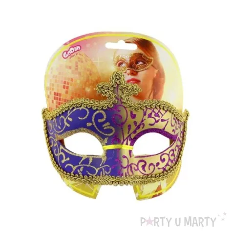 maska karnawalowa fioletowo zlota z korona