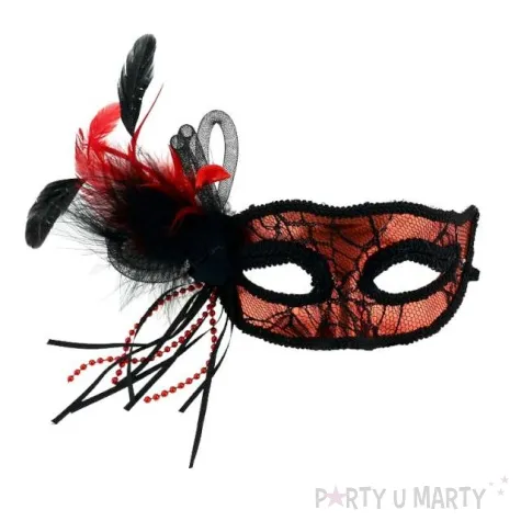 maska karnawalowa koralowo czarna fantazyjna