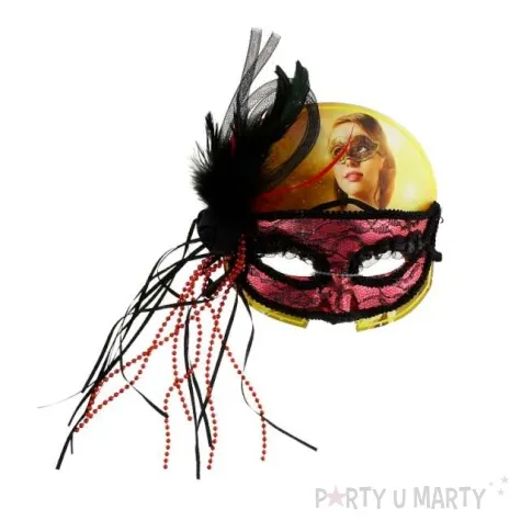 maska karnawalowa koralowo czarna fantazyjna