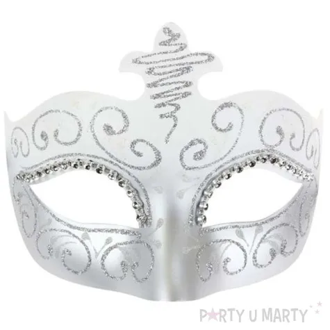 maska karnawalowa lilia bialo srebrna