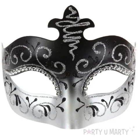 maska karnawalowa lilia czarno srebrna