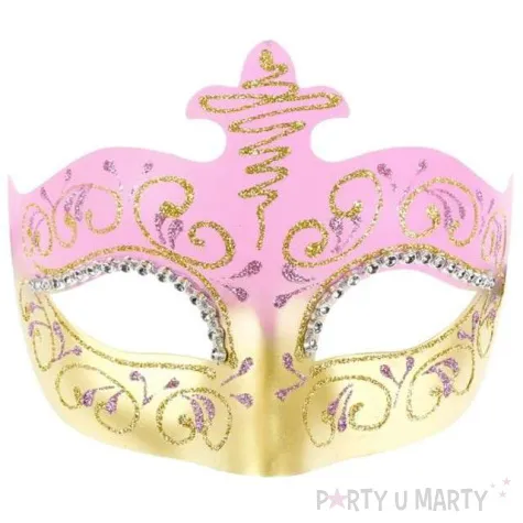 maska karnawalowa lilia rozowo zlota