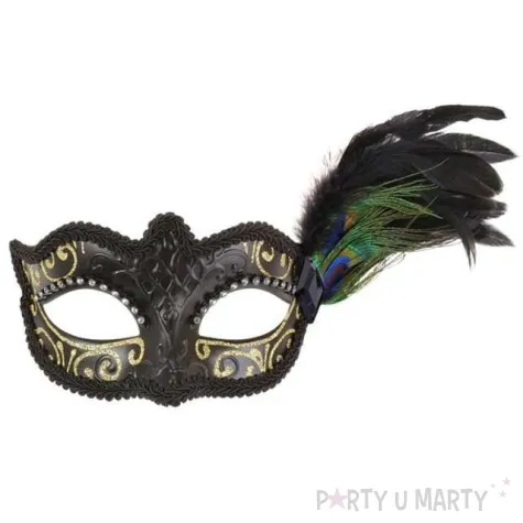 maska karnawalowa pawie piorko zlota