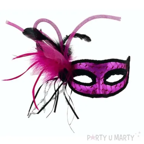 maska karnawalowa rozowo czarna fantazyjna