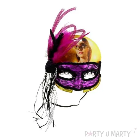 maska karnawalowa rozowo czarna fantazyjna