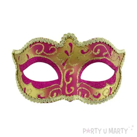 maska karnawalowa rozowo zlota tajemnicza