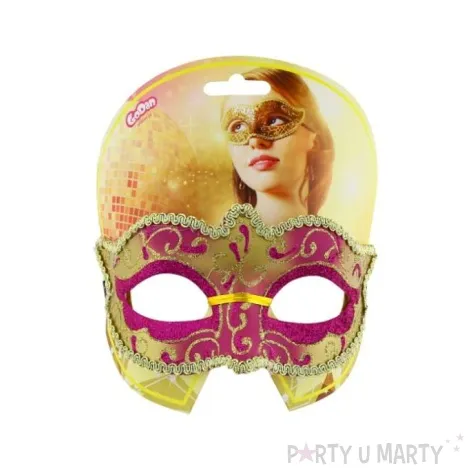 maska karnawalowa rozowo zlota tajemnicza