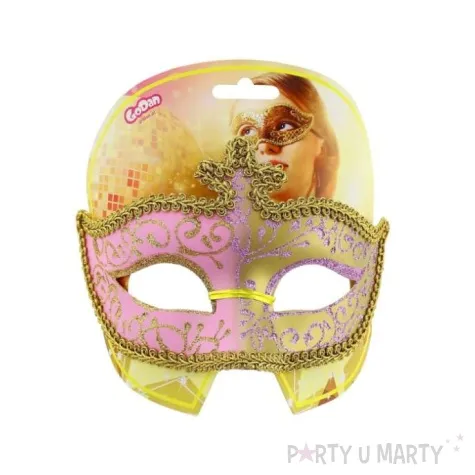 maska karnawalowa rozowo zlota z korona