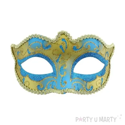 maska karnawalowa turkusowo zlota tajemnicza