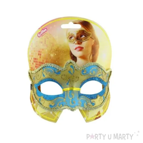 maska karnawalowa turkusowo zlota tajemnicza