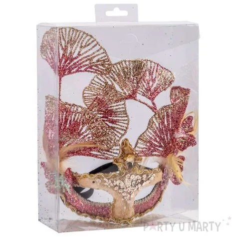 maska karnawalowa wenecka brokatowe kwiaty i piora rozowy carnivaltoys