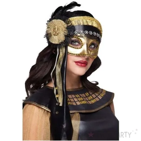 maska karnawalowa wenecka faraon zloto czarna boland