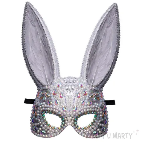maska karnawalowa wenecka krolik z krysztalkami szary carnivaltoys