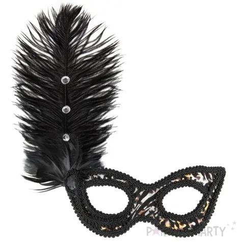 maska karnawalowa wenecka lampart z piorami czarny partypal