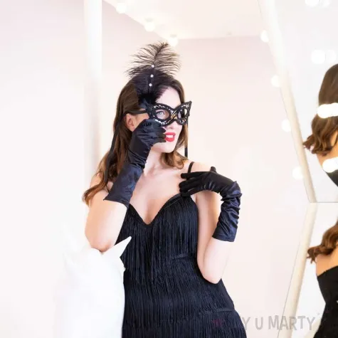 maska karnawalowa wenecka lampart z piorami czarny partypal