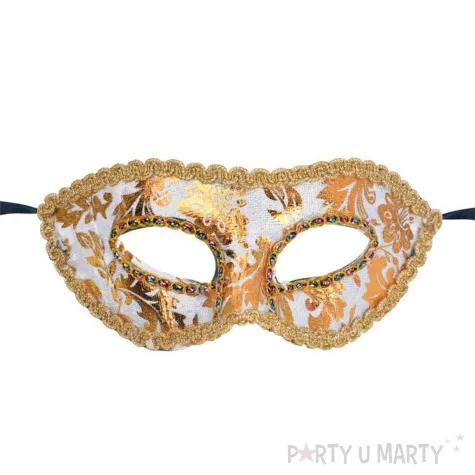 maska karnawalowa wenecka ornamenty zloto bialy arpex