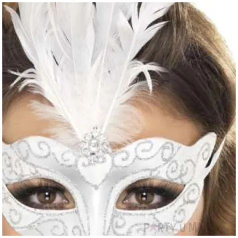 maska karnawalowa wenecka srebrne ornamenty biala smiffys