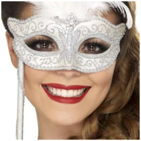 maska karnawalowa wenecka srebrne zdobienie biala smiffys