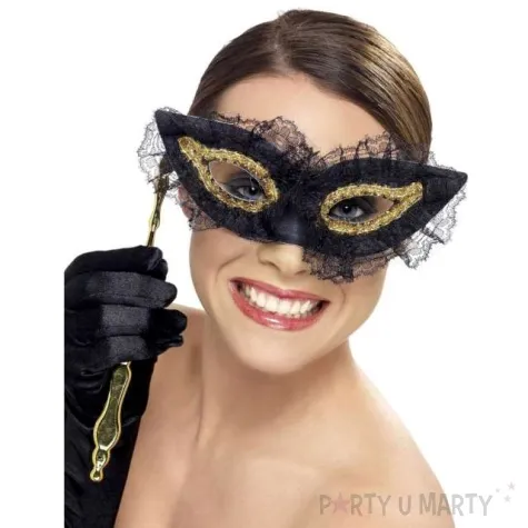 maska karnawalowa wenecka z koronkom czarna smiffys
