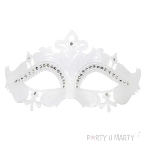 maska karnawalowa wenecka z krysztalkami biala widmann