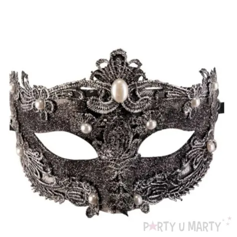 maska karnawalowa wenecka z perlami szary carnival toys