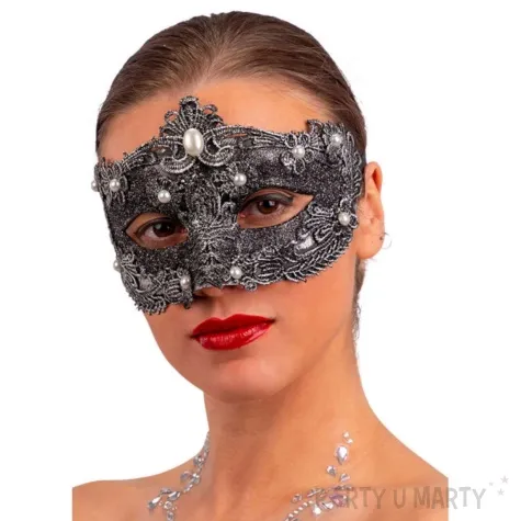 maska karnawalowa wenecka z perlami szary carnival toys