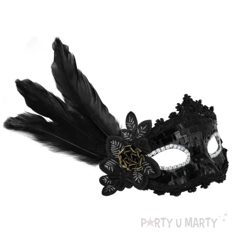 maska karnawalowa wenecka z piorami czarny partypal