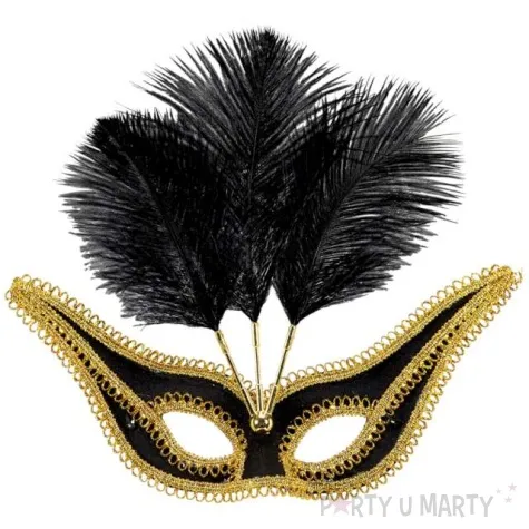 maska karnawalowa wenecka z piorami czarny widmann