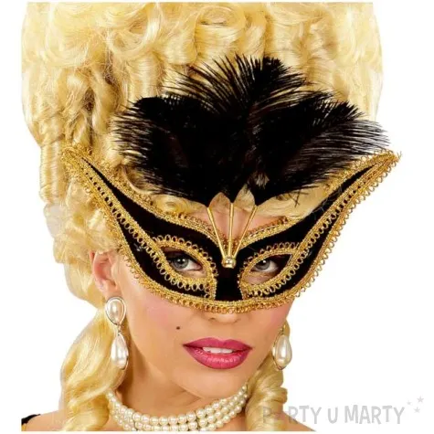 maska karnawalowa wenecka z piorami czarny widmann