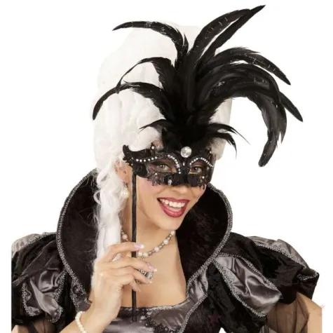 maska karnawalowa wenecka z piorami czarny widmann