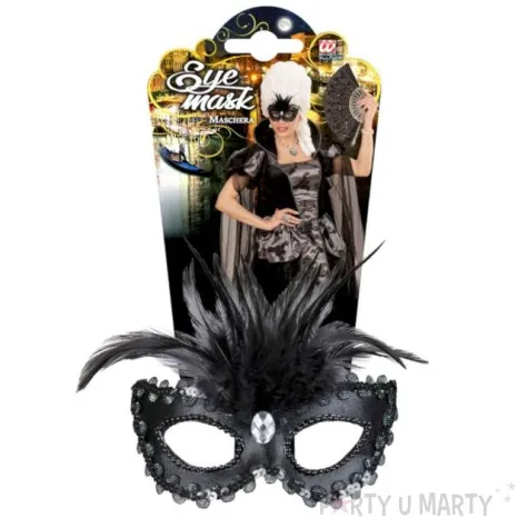 maska karnawalowa wenecka z piorami czarny widmann