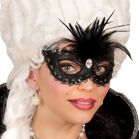 maska karnawalowa wenecka z piorami czarny widmann