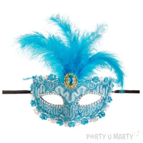 maska karnawalowa wenecka z piorami niebieski carnival toys