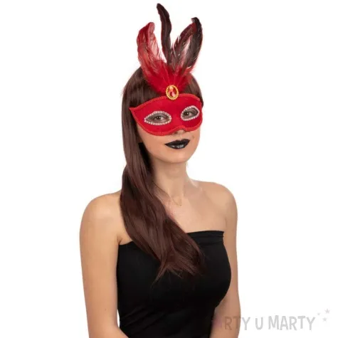 maska karnawalowa wenecka z piorami ombre czerwony carnival toys