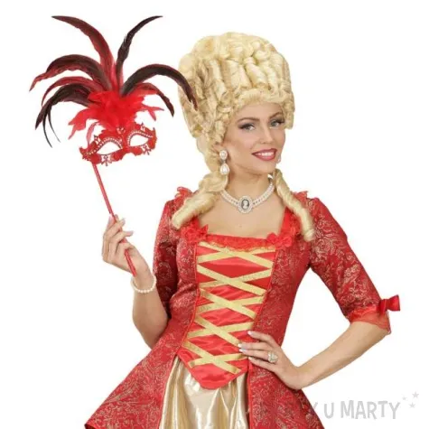 maska karnawalowa wenecka z piorami ombre czerwony widmann