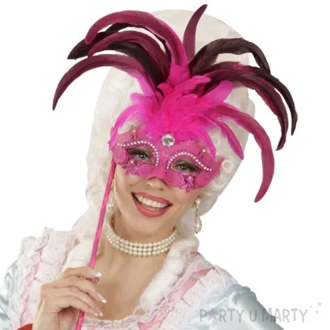 maska karnawalowa wenecka z piorami ombre rozowy widmann