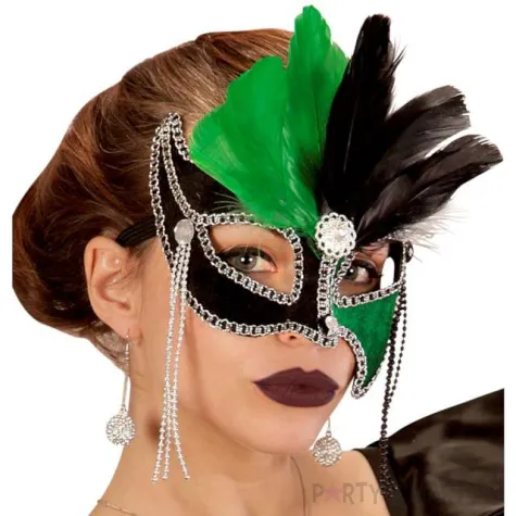 maska karnawalowa wenecka z piorami zielony widmann