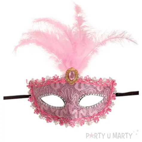 maska karnawalowa wenecka z piorkami rozowy carnival toys