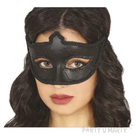 maska karnawalowa wenecka zdobiona czarna guirca