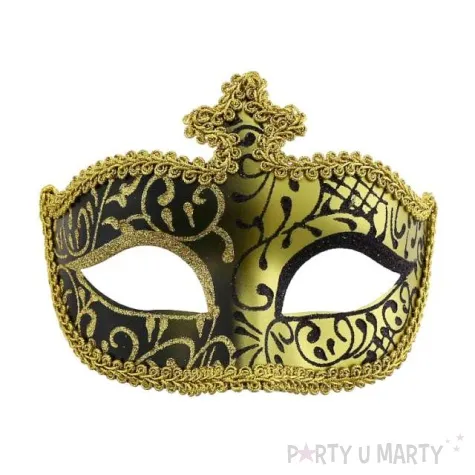 maska karnawalowa zloto czarna z korona