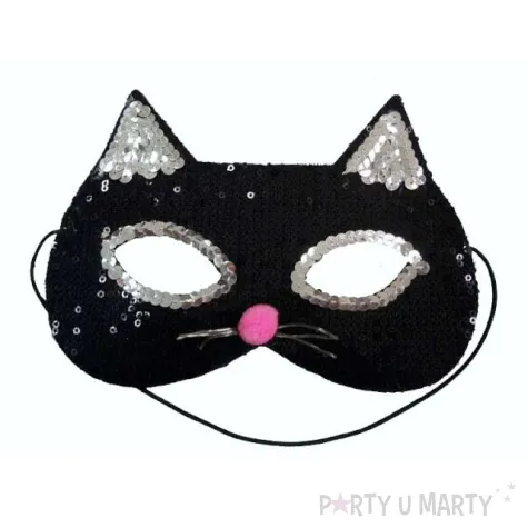 maska kotek czarna cekinowa