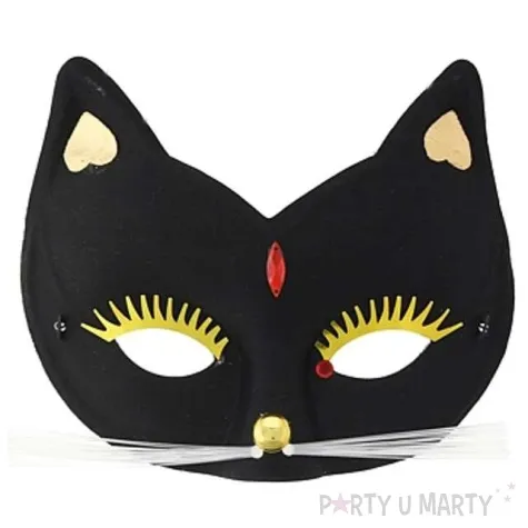 maska kotek czarna z diamencikiem