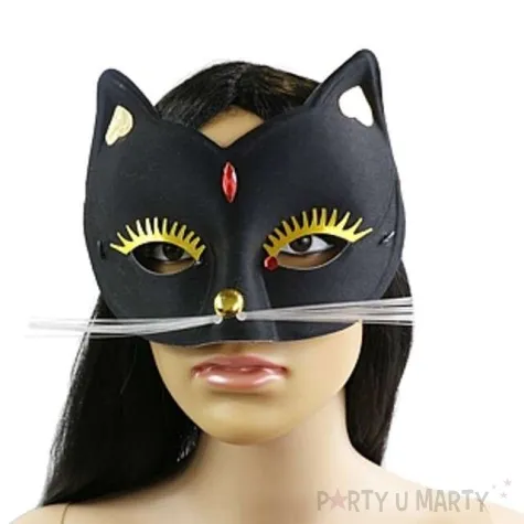 maska kotek czarna z diamencikiem