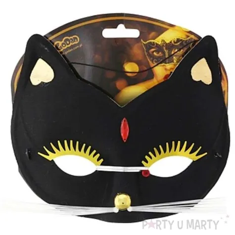 maska kotek czarna z diamencikiem