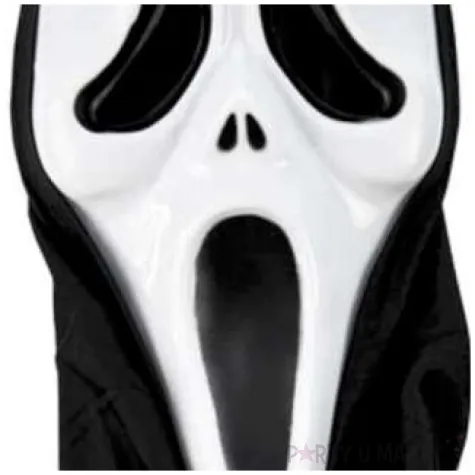 maska krzyk z kapturem bialo czarna czakos