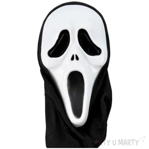 maska krzyk z kapturem bialo czarna partypal