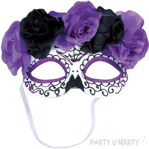 maska los muertos kwiaty fioletowy czarny guirca